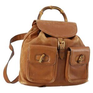 GUCCI Bamboo Backpack Leather Brown Gold 003 1998 0016 Auth 153308